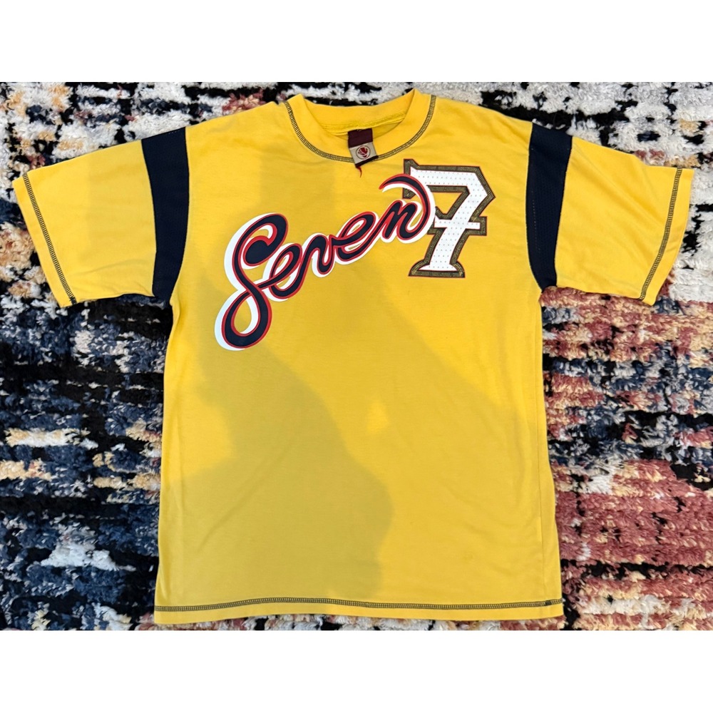 Napoleone Seven 7 Graphic T-Shirt Mens Yellow Black Mesh Shoulder Streetwear Tee